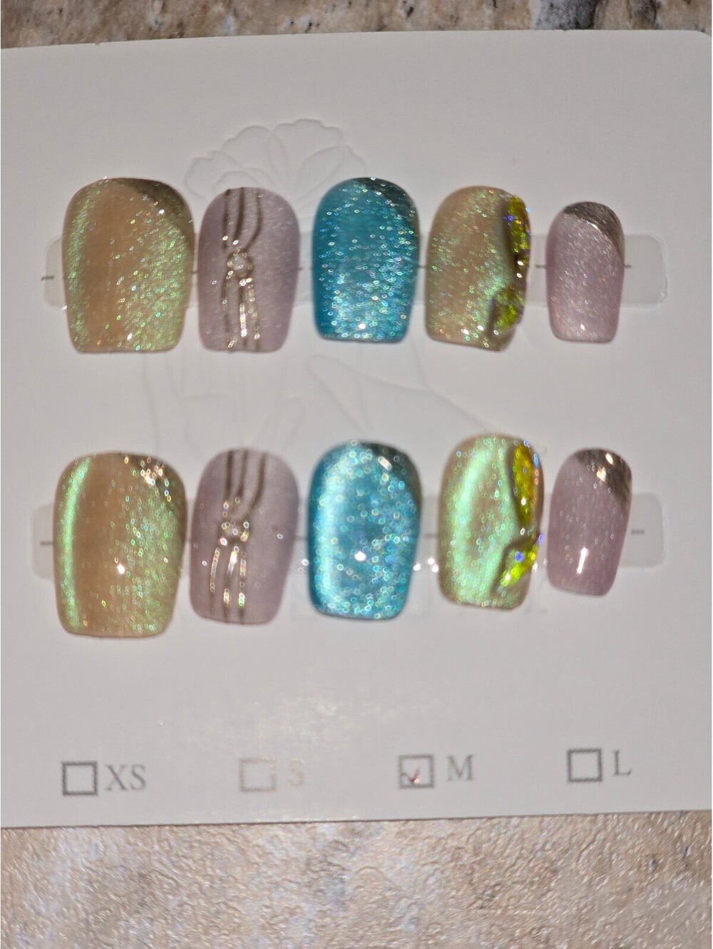 Size M Press-On Nails Set with Multi-Color Glitter and Design [COPY] [COPY]